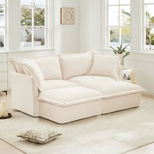 Divano letto oversize a 2 posti in ciniglia con rivestimento sfoderabile e 2 pouf per soggiorno - Product Image 2