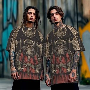Camiseta de Manga Corta con Cuello Redondo y Estampado Gráfico de Guerrero Vikingo para Hombre, Corte Holgado, Estilo Casual, 100% Poliéster, Tejido de Punto - Product Image 6