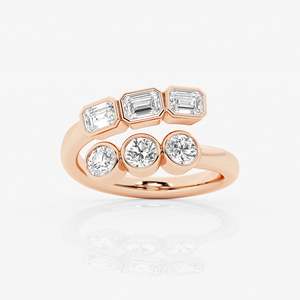 Women's White Gold Emerald Cut Diamond Three Stone Ring Bezel Setting Classic Engagement Jewelry - Product Image 5