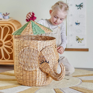 Handmade Water Hyacinth Elephant Shape Storage <b>Basket</b> With Lid Wicker Toy Organizer Kids Nursery Decor Animal Design Gift - Product Image 4