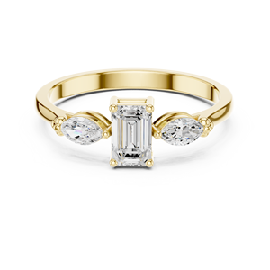 Anillo de Compromiso de Oro Amarillo Personalizado con Tres Diamantes de Corte Esmeralda para Mujer, Joyería Fina Minimalista de Promesa - Product Image 2