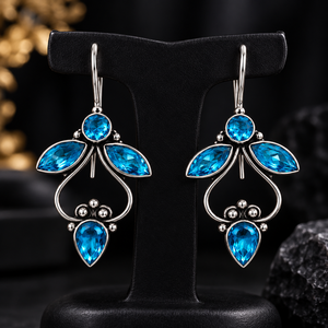 Wholesale Supply ARTS JEWELS Brass Oxidized Silver Zircon Floral Teardrop Drop <b>Earrings</b> | Handmade Indian Vintage Party Jewelry - Product Image 6