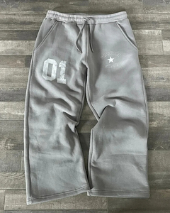 Custom Pink Distressed Vintage Sweatpants Men Graphic Print Wide Leg Joggers Casual Streetwear Loose Fit Comfortable Pants OEM - Product Image 4
