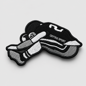 Patch brodé thermocollant Oxytag Sport, forme irrégulière, design noir et blanc, décoration textile, prix abordable, vente en gros OEM - Product Image 2