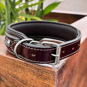 Genuine Leather Braided Studded Brown Dog Collar Adjustable Soft <b>Padding</b> Luxury Dog Collar Thick Western Real Cowhide Dog Collar - Product Image 3