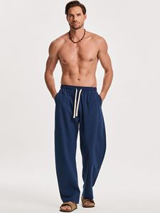 Lightweight Men's Solid <b>Trousers</b> 100% Cotton Fashion Streetwear Joggers Pants Soft Yoga Running Lounge Casual Pants with Pockets - Product Image 6