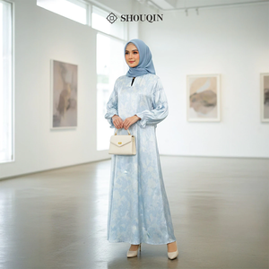 Vestido Gamis de Satén para Mujeres Musulmanas Irlandesas Shouqin, Elegante, Antiarrugas, con Estampado Floral, Cuello Camisero, Botones Delanteros, para Lactancia - Product Image 2