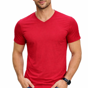 Camiseta Personalizada para Hombre, Cuello en V, Lisa, de Manga Corta, Informal, de Algodón Ligero, Estilo Vintage, Ecológica, Talla OEM - Product Image 4