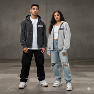 Hoodies de qualité supérieure coupés et cousus, entièrement ornés de strass, avec broderie appliquée personnalisée, épaules tombantes, fermeture éclair de haute qualité - Product Image 3