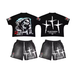 เสื้อยืดและกางเกงขาสั้นพิมพ์ลายซิลค์สกรีนทรงโอเวอร์ไซส์สุดฮิต สำหรับใส่ลำลองหรือสตรีทแวร์ ผ้าฝ้าย 100% คุณภาพพรีเมียม สำหรับทุกเพศ - Product Image 3