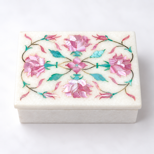 Rectangle Mother Pearl Engraved Modern Jewelry <b>Box</b> with Floral Inlay Design <b>for</b> Jewellery <b>Storage</b> - Product Image 1