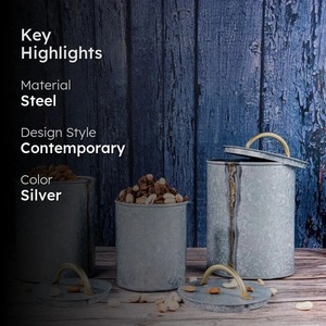 Contenants de stockage alimentaire en métal cylindriques avec couvercles, hermétiques, pour la conservation de la fraîcheur, design industriel, pour utilisation en garde-manger - Product Image 4