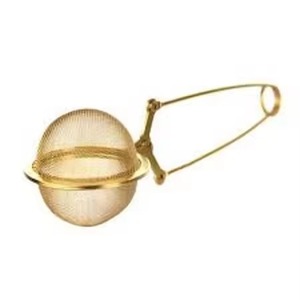 Assured Quality Warm Toned Golden Metal Tea <b>Strainer</b> with Handle Fine <b>Mesh</b> Sphere Design for Kitchen Use - Product Image 6