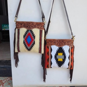 Western Stylish Saddled <b>Blanket</b> Handbag Handcrafted Tooled Strap Aztec Leather Sling Bag Vintage Multi Color Top Handle Bag - Product Image 1