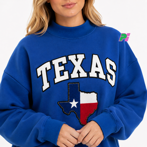Sudadera de cuello alto para mujer, otoño/invierno, con parche bordado de la bandera de Texas, estilo casual oversize, 100% algodón polar transpirable - Product Image 6
