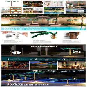 Luci LED a Forma di Albero di Cocco da 120 cm con 189 Luci, IP67, Luce Bianca Calda, Corpo in Alluminio, Alimentazione DC e AC, Telecomando, Decorazione - Product Image 4