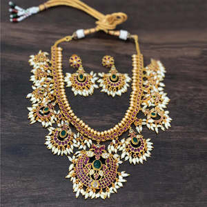 Guttupuslu Pearl Style Bridal Earring Set-Rhodium Plated Zircon Jewelry - Product Image 1