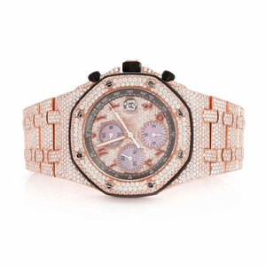 Reloj Cronógrafo de Lujo en Oro Rosa con Incrustaciones de Moissanita, Esfera Árabe, Estilo Hip Hop, Acero Inoxidable, Aspecto de Diamante, Cuarzo - Product Image 1