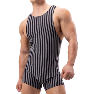 Débardeur de lutte sans couture rayé pour homme, une pièce, extensible, vêtement de sport - Product Image 1
