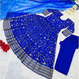 TRAVAIL DE BRODERIE LOURDE ET ROBE LONGUE À MANCHES COMPLÈTES AVEC FILET PAPILLON DE TRAVAIL DUPATTA PLEINE COUTURE - Product Image 3