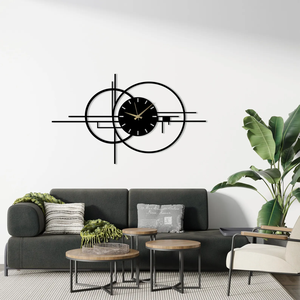 Horloge murale géométrique en métal |   Panneau en acier circulaire abstrait |   Pièce de luxe de style moderne du milieu du siècle |   Grand Horloge Silencieuse Noire - Product Image 4