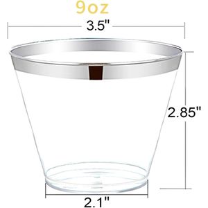 Vasos Desechables de Plástico Transparente de 9 oz, 200 Unidades, Vasos Resistentes Libres de BPA con Borde Plateado para Fiestas, Bodas y Recepciones - Product Image 2