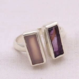 Sterling <b>Silver</b> <b>Adjustable</b> Amethyst Rose Quartz Geometric <b>Ring</b> Handmade Fine Jewelry Women Statement Gemstone <b>Ring</b> Manufacturer - Product Image 3
