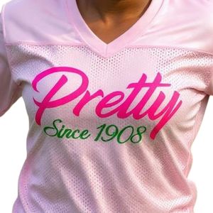 Camiseta AKA con cuello en V para mujer, camiseta de algodón con letras verdes y rosas, ropa griega informal de manga corta, Top cómodo de verano - Product Image 4
