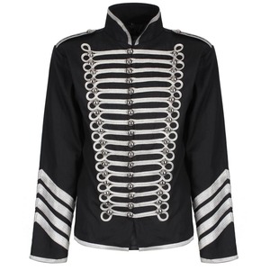 Men's Black <b>Wool</b> Hussar Jacket With <b>Gold</b> Embroidery And Faux Fur Collar Formal Winter Coat For Uniforms - Product Image 1