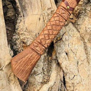Viking Style Industrial Grade Decorative Axe with Nordic Pattern Head Carbon Steel Blade <b>Wrapped</b> Handle Authentic Rustic Look - Product Image 6