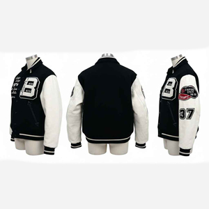 Veste universitaire premium pour homme, noire et blanche, avec patchs brodés, en laine et cuir, style Letterman, avec patchs en chenille brodés - Product Image 6