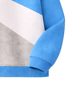 Pull décontracté pour homme en polyester tricoté, coupe droite, col rabattu, avec blocs de couleur bleus et fermeture éclair quart de tour, idéal pour l'automne - Product Image 6