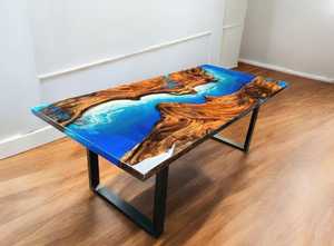 Modern Resin River Dining <b>Table</b> Solid Wood <b>Epoxy</b> Resin Tabletop Rectangle Wooden Dining Room Furniture for Home Hotel - Product Image 2