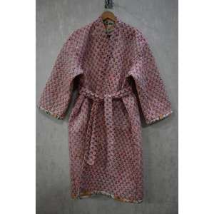 Bata de Baño Étnica Boho para Mujer, Hecha a Mano, de Algodón Kantha Acolchado con Estampado Floral, Cuello en V, Cierre con Cinturón, Reversible, Manga Larga - Product Image 4