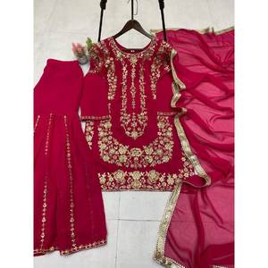 Conjunto de Top y Sharara Amarillo para Fiesta de Diseñador LG para Mujer con Dupatta, Talla L - Product Image 6