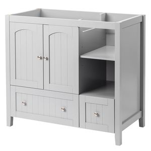 Mobile Bagno Grigio in MDF Laccato con Doppia Anta e 2 Cassetti 91x46x82cm, Lavabo con Modanatura Decorativa - Product Image 3