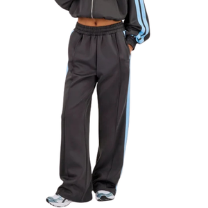 Conjunto Deportivo Corto para Mujer con Cremallera Completa, Rayas en Contraste, Pantalones Anchos con Cordón en la Cintura, Estilo Relajado de Dos Piezas para Streetwear - Product Image 5