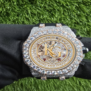 Montre ronde de luxe pour homme KG Square Jewels, style hip-hop, boîtier en alliage serti de pierres, bracelet en caoutchouc - Product Image 1