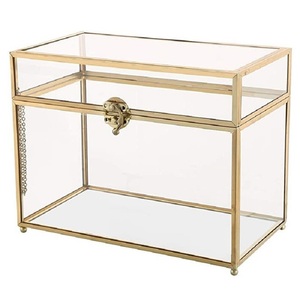 Boîte à bijoux rectangulaire moderne en verre avec garniture métallique, couvercle à charnière, présentoir organisateur élégant, décoration d'intérieur, cadeau - Product Image 2