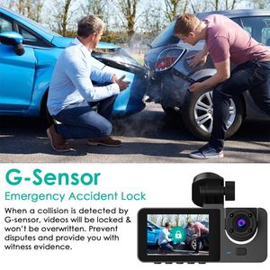 Dash Cam con Scheda MMC 32G, Sensore G, Registratore di Guida Anteriore e Posteriore, DVR per Auto con Rilevamento del Movimento, Monitoraggio Parcheggio, 3 Canali - Product Image 6