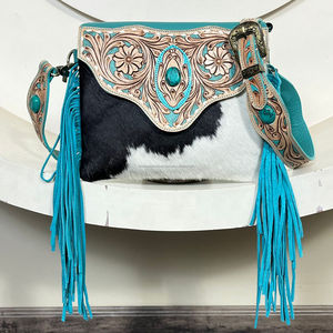 Premium Hot Selling Hand <b>Tooled</b> Genuine Cowhide <b>Leather</b> Fringe Crossbody Bag New Designer Pattern Sling Bag Perfect for Women's - Product Image 4