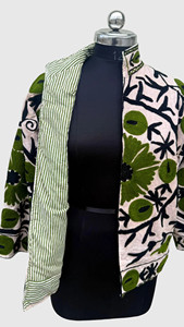 Veste matelassée florale brodée à la main, col mandarin, manches longues, coton, grande taille pour femmes, vêtements d'automne - Product Image 4