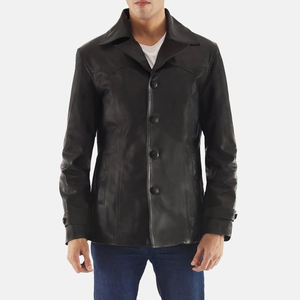 Abrigo de Cuero Genuino para Hombre, Colección de Invierno, Cálido, de Alta Calidad, Cuello en V, Botones de Cuerno, Diseño Personalizable - Product Image 1