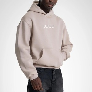 <b>Neutral</b> Beige Oversized Hoodies Men Cotton Fleece Pullover Drop Shoulder Relaxed Fit Streetwear Custom Logo Private Label Hoodie - Product Image 2