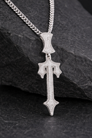 Harmonic Jewels Collier Pendentif Croix Gothique Chrétienne Hip Hop Personnalisé, Charme en Moissanite Micro-Pavé Brillant, Argent 925