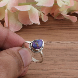 Wholesale Handmade Purple Copper <b>Turquoise</b> <b>Ring</b> 925 Sterling Silver Classic Party Jewelry Genuine Purple Stone Women - Product Image 3