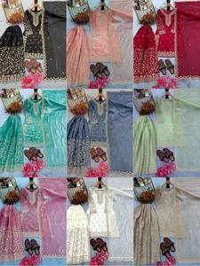 Ensemble Kurta Palazzo en Soie Brodé GMY Premium avec Sequins de 3mm, Dori Codé et Dupatta Brodé à la Main avec Moti pour Femme - Product Image 2