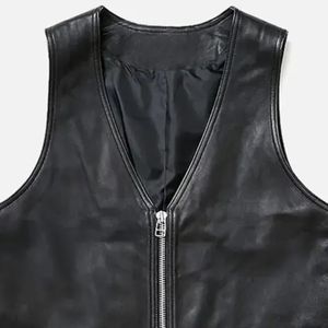 Chaleco de cuero de cordero negro para mujer, estilo motociclista, corte cropped, con cremallera frontal, sin mangas, estilo Perfecto, ¡Gran oferta! - Product Image 3