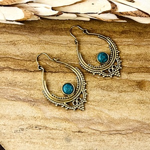 Nuevos Pendientes de Aro Boho en Forma de Lágrima, de Latón Tribal, para Mujer, con Acabado de Latón Antiguo y Filigrana Étnica, Venta al por Mayor/OEM/ODM - Product Image 5