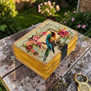Grimoire Bird Leather Spiral Bound Hardcover <b>Journal</b> Floral Vintage Handmade <b>Diary</b> - Product Image 4